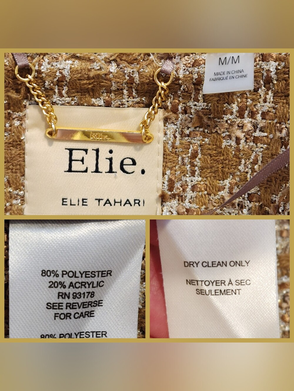 💛Elie Tahari💛 - Metallic Gold/Sparkle Desert Open Front Bouclé Tweed Jacket - Picture 4 of 16